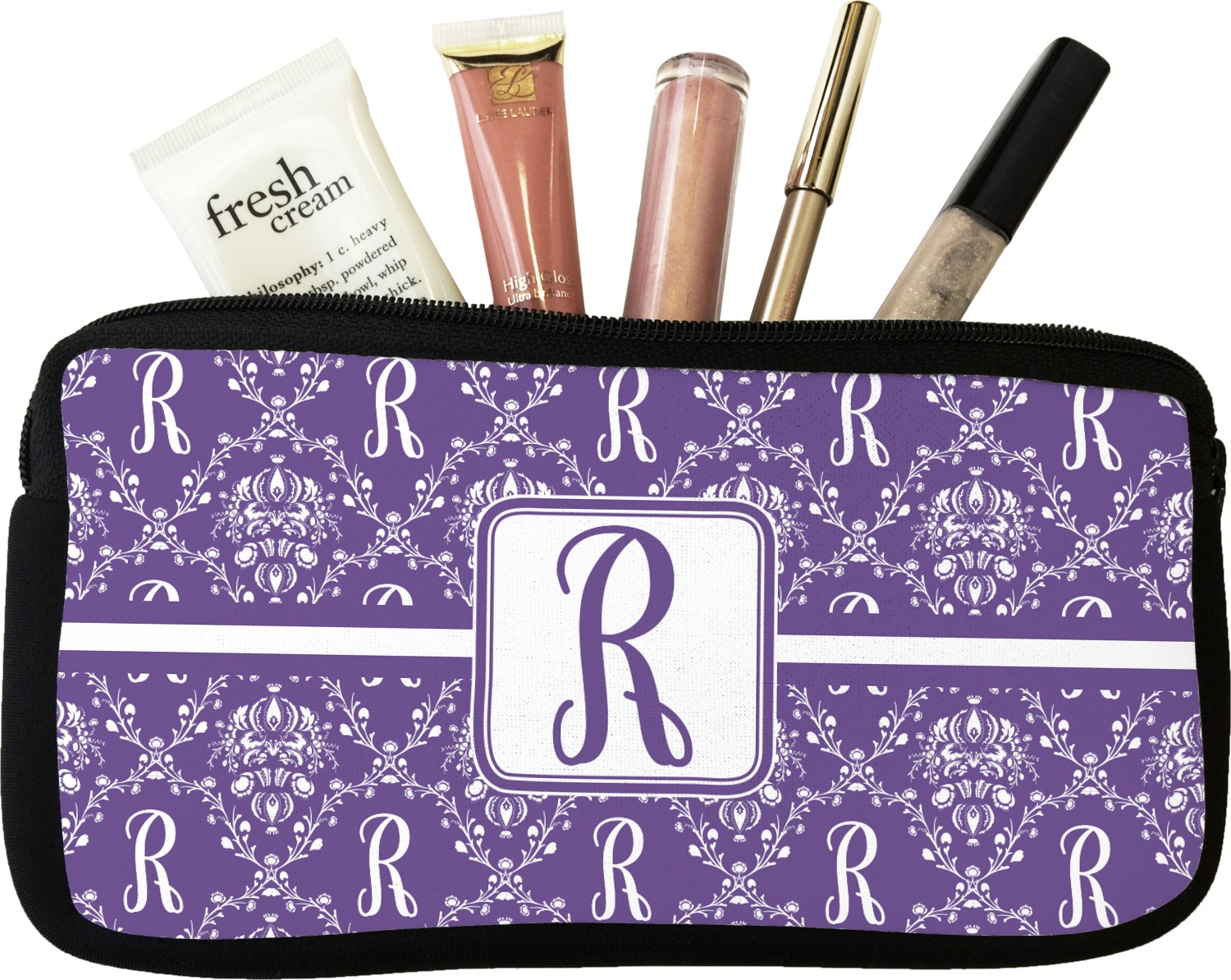 Custom Initial Damask Makeup / Cosmetic Bag (Personalized) | YouCustomizeIt