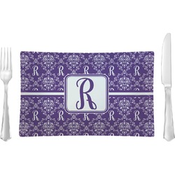 Initial Damask Rectangular Glass Lunch / Dinner Plate - Single or Set (Personalized)