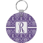 Initial Damask Round Plastic Keychain