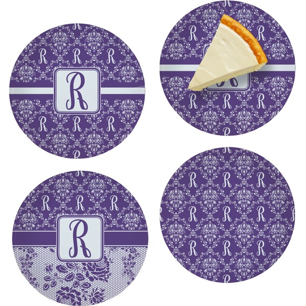 Custom Initial Damask Set of 4 Glass Appetizer / Dessert Plate 8" (Personalized)