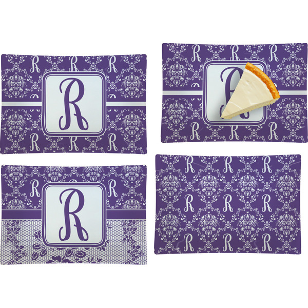 Custom Initial Damask Set of 4 Glass Rectangular Appetizer / Dessert Plate (Personalized)