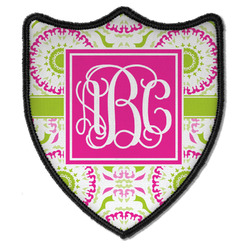 Pink & Green Suzani Iron On Shield Patch B w/ Monogram