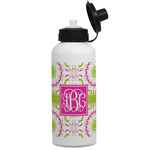 Pink & Green Suzani Water Bottles - Aluminum - 20 oz - White (Personalized)