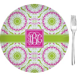 Pink & Green Suzani Glass Appetizer / Dessert Plate 8" (Personalized)