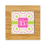 Pink & Green Suzani Bamboo Trivet with Ceramic Tile Insert (Personalized)