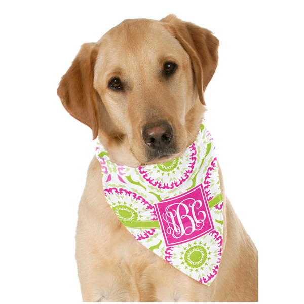 Custom Pink & Green Suzani Dog Bandana Scarf w/ Monogram