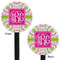 Pink & Green Suzani Black Plastic 5.5" Stir Stick - Double Sided - Round - Front & Back