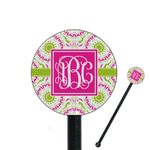 Pink & Green Suzani 5.5" Round Plastic Stir Sticks - Black - Double Sided (Personalized)