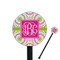 Pink & Green Suzani Black Plastic 5.5" Stir Stick - Round - Closeup