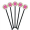 Pink & Green Suzani Black Plastic 5.5" Stir Stick - Round - Fan View