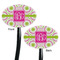 Pink & Green Suzani Black Plastic 7" Stir Stick - Double Sided - Oval - Front & Back