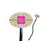 Pink & Green Suzani Black Plastic 7" Stir Stick - Oval - Closeup