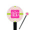 Pink & Green Suzani Black Plastic 7" Stir Stick - Round - Closeup