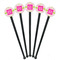 Pink & Green Suzani Black Plastic 7" Stir Stick - Round - Fan View