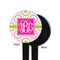 Pink & Green Suzani Black Plastic 7" Stir Stick - Single Sided - Round - Front & Back