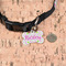 Pink & Green Suzani Bone Shaped Dog ID Tag - Small - In Context