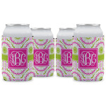 Pink & Green Suzani Can Cooler (12 oz) - Set of 4 w/ Monogram