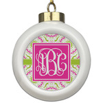 Pink & Green Suzani Ceramic Ball Ornament (Personalized)