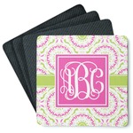 Pink & Green Suzani Square Rubber Backed Coasters - Set of 4 (Personalized)