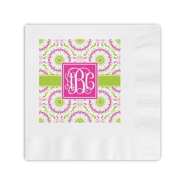 Custom Pink & Green Suzani Coined Cocktail Napkins (Personalized)