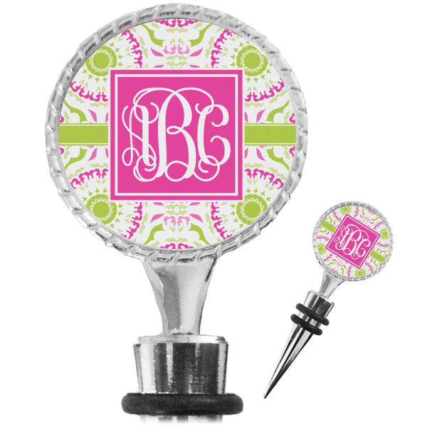 Custom Pink & Green Suzani Wine Bottle Stopper (Personalized)