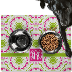 Pink & Green Suzani Dog Food Mat - Large w/ Monogram