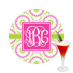 Pink & Green Suzani Printed Drink Topper -  2.5" (Personalized)