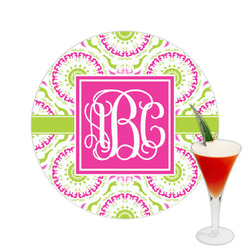 Pink & Green Suzani Printed Drink Topper -  2.5" (Personalized)