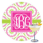 Pink & Green Suzani Printed Drink Topper - 3.5" (Personalized)