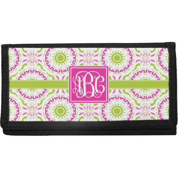 Custom Pink & Green Suzani Canvas Checkbook Cover (Personalized)