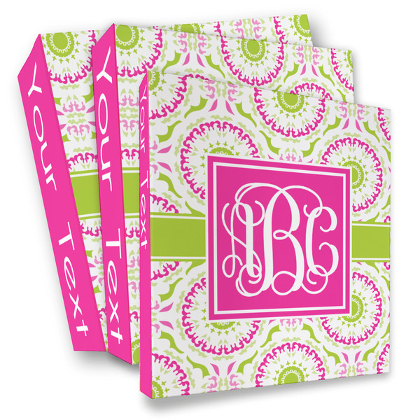 Custom Pink & Green Suzani 3 Ring Binder - Full Wrap (Personalized)