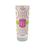 Pink & Green Suzani 2 oz Shot Glass -  Glass with Gold Rim - Set of 4 (Personalized)