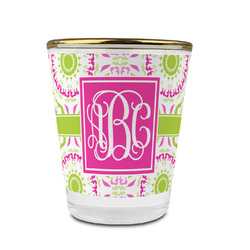 Pink & Green Suzani Glass Shot Glass - 1.5 oz - with Gold Rim - Single (Personalized)