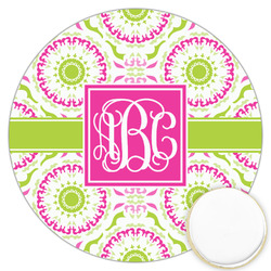 Pink & Green Suzani Printed Cookie Topper - 3.25" (Personalized)
