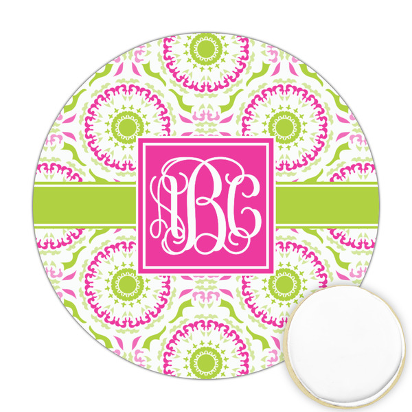 Custom Pink & Green Suzani Printed Cookie Topper - 2.5" (Personalized)