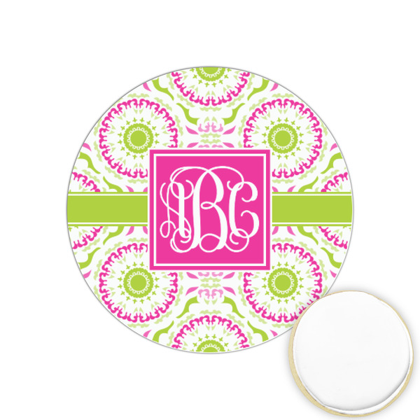 Custom Pink & Green Suzani Printed Cookie Topper - 1.25" (Personalized)