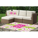 Pink & Green Suzani Indoor / Outdoor Rug - Custom Size w/ Monogram