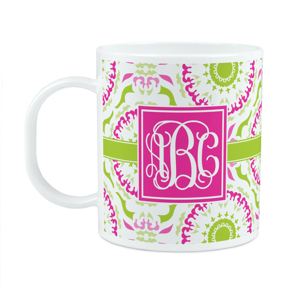 Custom Pink & Green Suzani Plastic Kids Mug (Personalized)