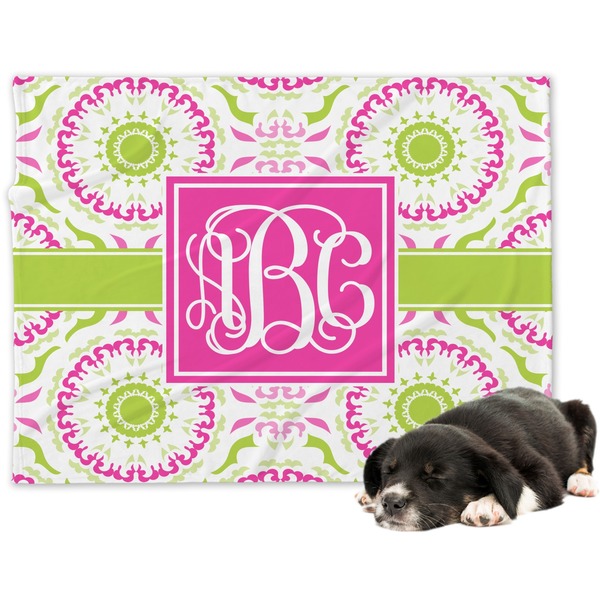 Custom Pink & Green Suzani Dog Blanket - Large (Personalized)