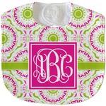 Pink & Green Suzani Velour Baby Bib w/ Monogram