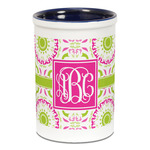 Pink & Green Suzani Ceramic Pencil Holders - Blue