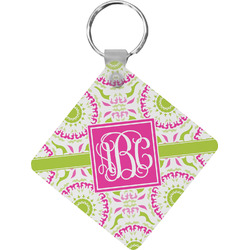 Pink & Green Suzani Diamond Plastic Keychain w/ Monogram