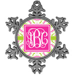 Pink & Green Suzani Vintage Snowflake Ornament (Personalized)