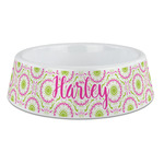 Pink & Green Suzani Plastic Dog Bowl - Large (Personalized)