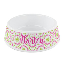 Pink & Green Suzani Plastic Dog Bowl - Small (Personalized)