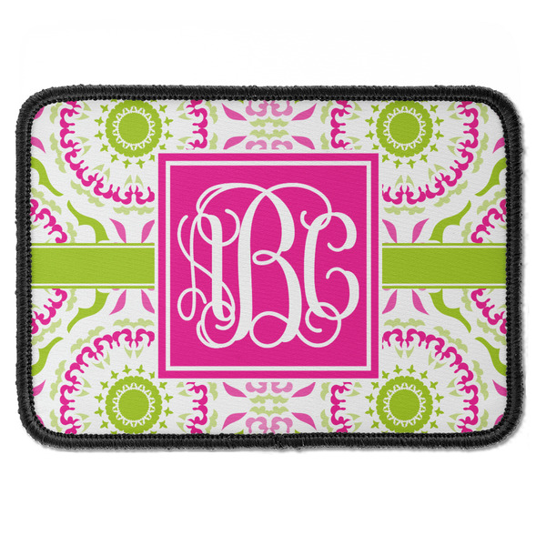 Custom Pink & Green Suzani Iron On Rectangle Patch w/ Monogram