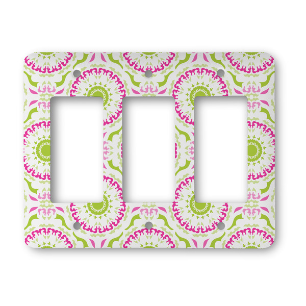 Custom Pink & Green Suzani Rocker Style Light Switch Cover - Three Switch