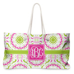 Pink & Green Suzani Large Tote Bag with Rope Handles (Personalized)