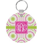 Pink & Green Suzani Round Plastic Keychain (Personalized)