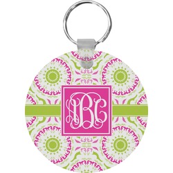 Pink & Green Suzani Round Plastic Keychain (Personalized)